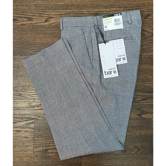 Bar III Suit Separates Men's 30x30 Dress Pants Slim Fit Black/White Plaid NEW
